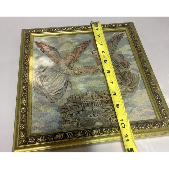 Vintage Tapestry Angels Crowing Glory Gold Frame 10.5"x10.5" - Picture 6 of 8